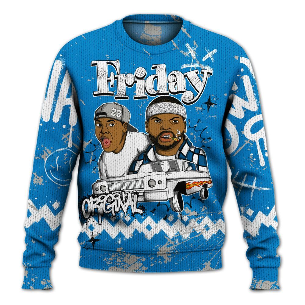 Knitted Sweater To Match Industrial Blue 4s - Friday Sneaker Crayon