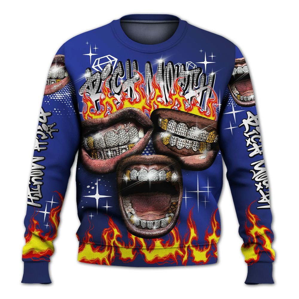 Sweatshirt To Match Air Max Plus Black Racer Blue - Rich Mouth Fire Rap Retro 90s All Over Print