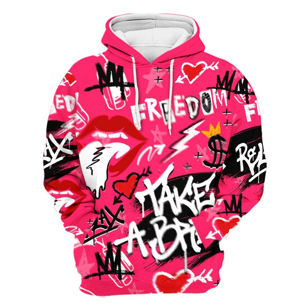 Hoodie To Match A'One Hyper Pink Shirt, Take Break Freedom Graffiti Streetwear All Over Print