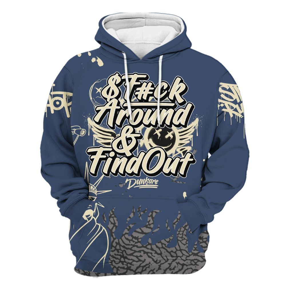 Hoodie To Match Diffused Blue 3s - Graphic Fck Around Find Out All Over Print