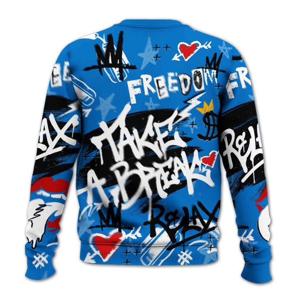 Sweatshirt To Match Low Game Royal 1s - Take Break Freedom Graffiti Streetwear All Over Print