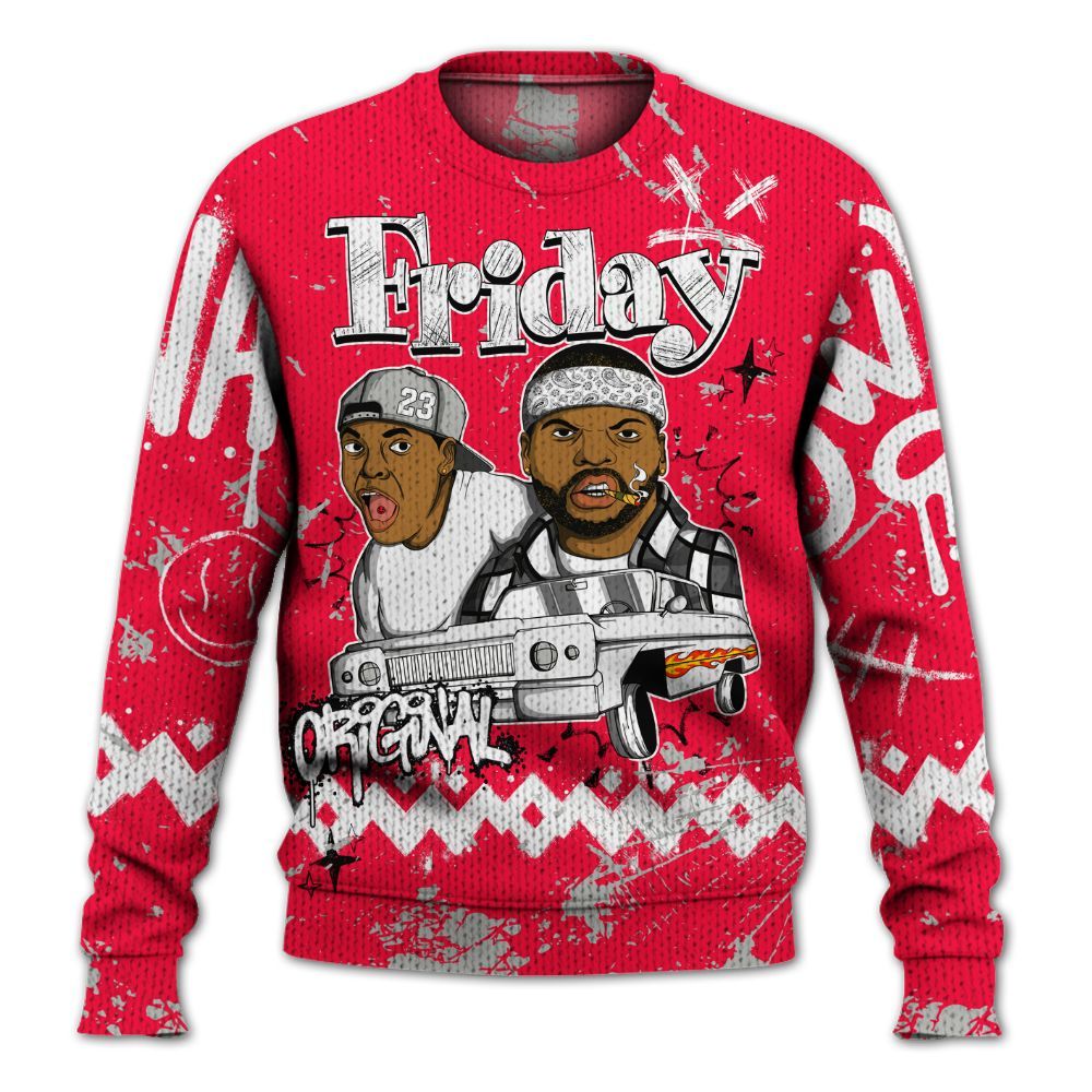 Knitted Sweater To Match Retro Fire Red 3s - Friday Sneaker Crayon