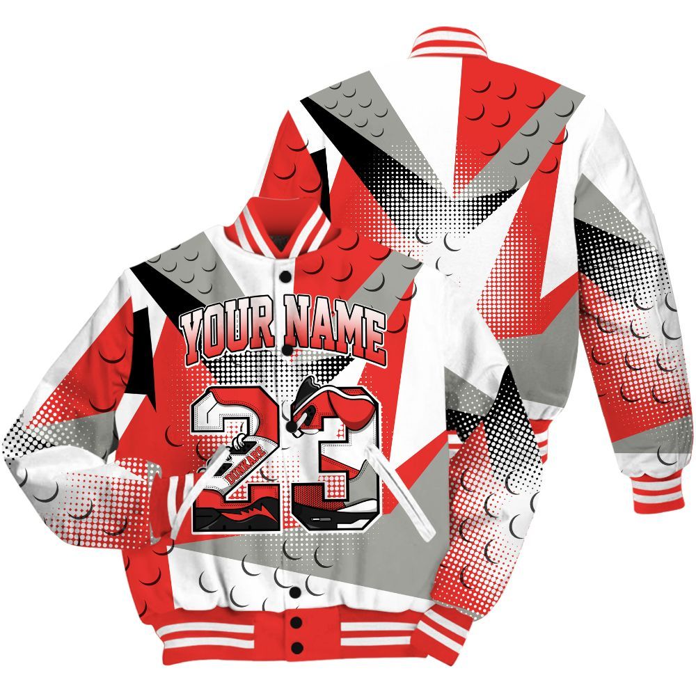 Varsity Jacket To Match Vomero 5 Bright Crimson Shirt, Poly Custom Name Number 23 5s All Over Print