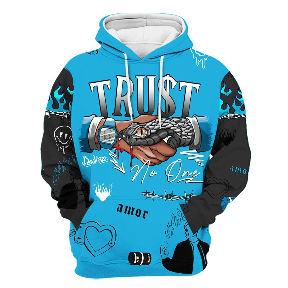 Hoodie To Match Black University Blue 2026 14s - Snake Trust No One All Over Print