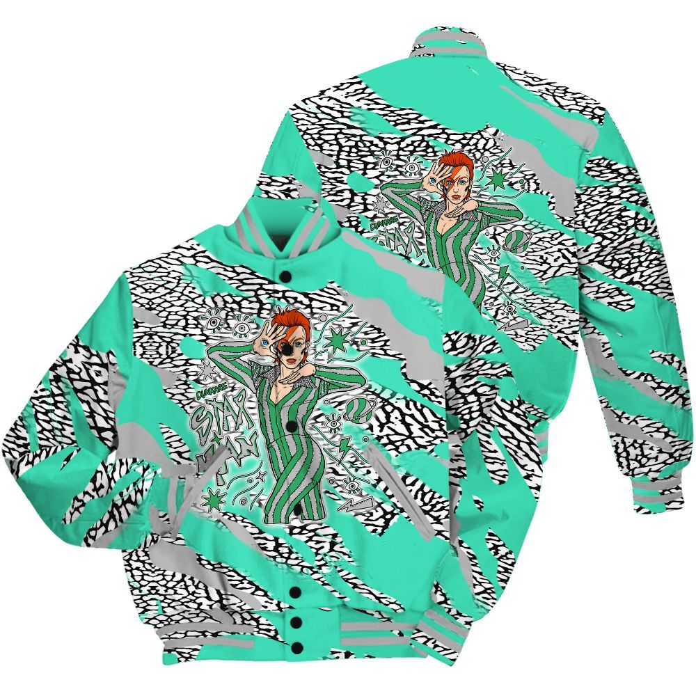 Varsity Jacket To Match Black Green Glow 3s Shirt - Starmans Graphics Colored All Over Print