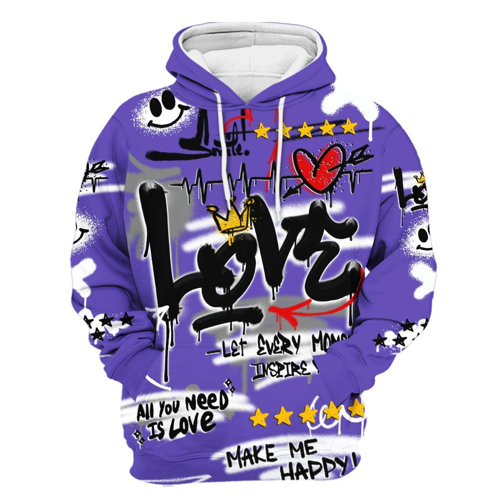 Hoodie To Match Field Purple 12s - Happy Love Beats Graffiti Streetwear All Over Print