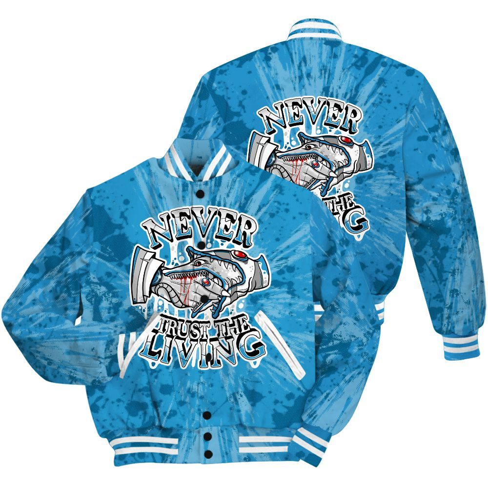 Varsity Jacket To Match Powder Blue 9s Shirt - Never Trusting Living Graphic Halloween All Over Print