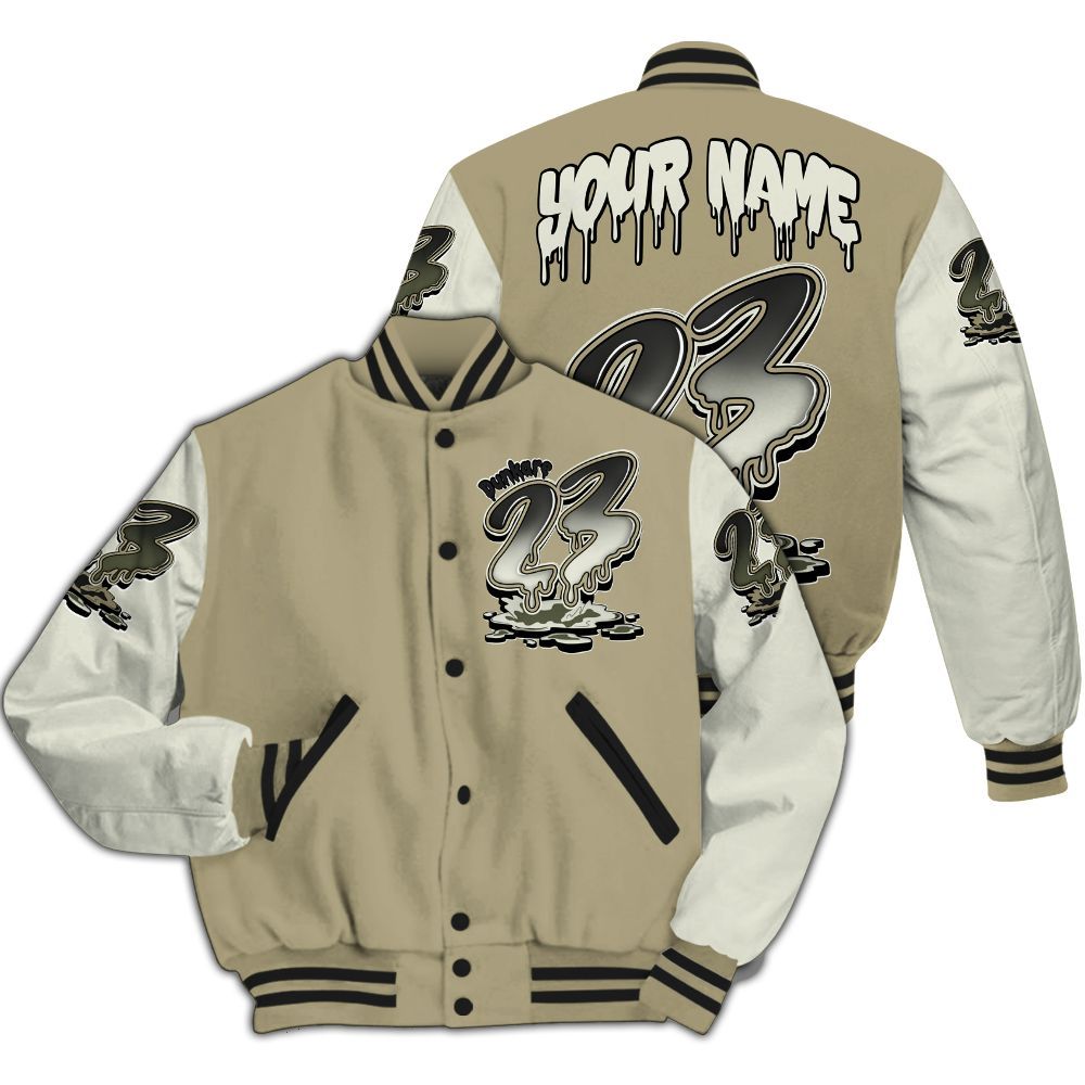 Varsity Jacket To Match Low OG Medium Olive 1s - Custom Name 23 Drip All Over Print