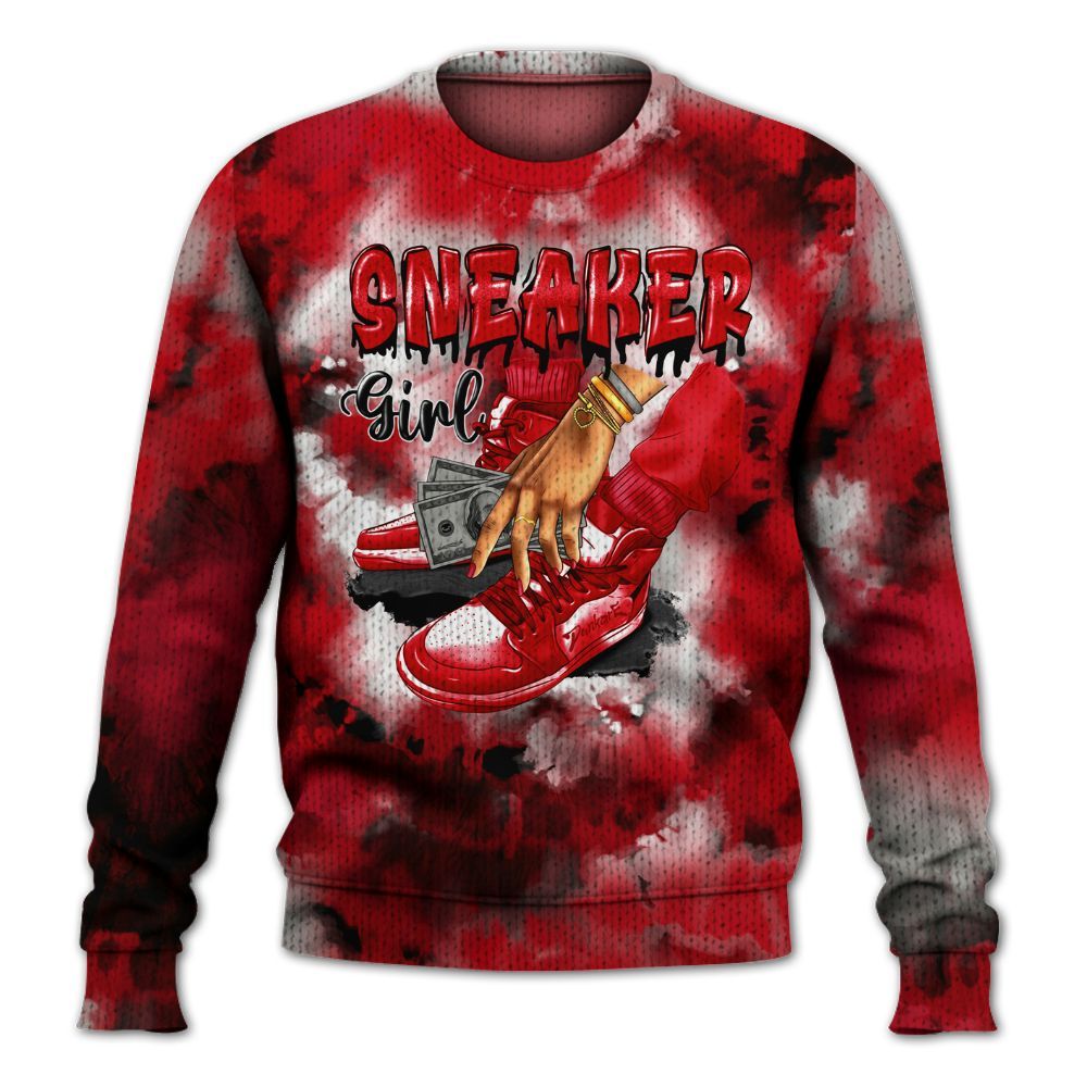Knitted Sweater To Match Air Griffey Max Gray Reds 1s - SNEAKER Girl Money Drip Tie Dye