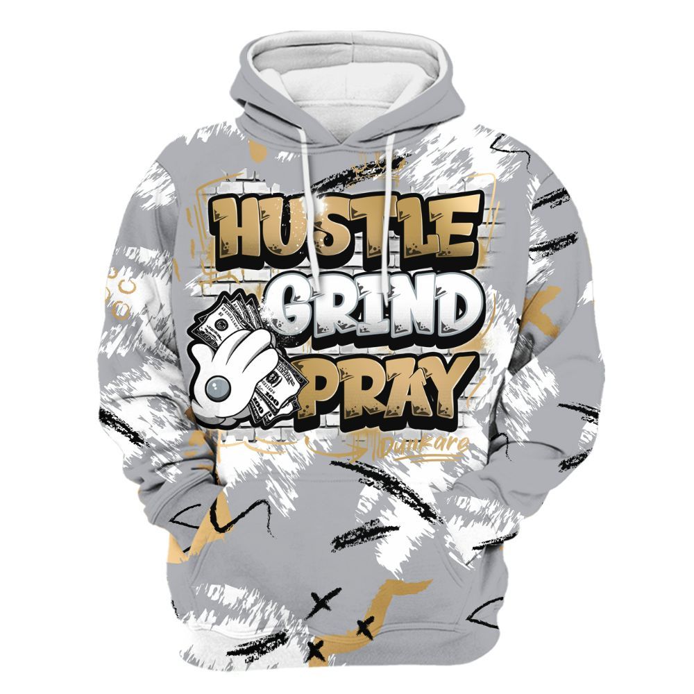 Hoodie To Match Retro High OG Cool Grey 1s - Hustle Grind Pray Graphic Street Style All Over Print