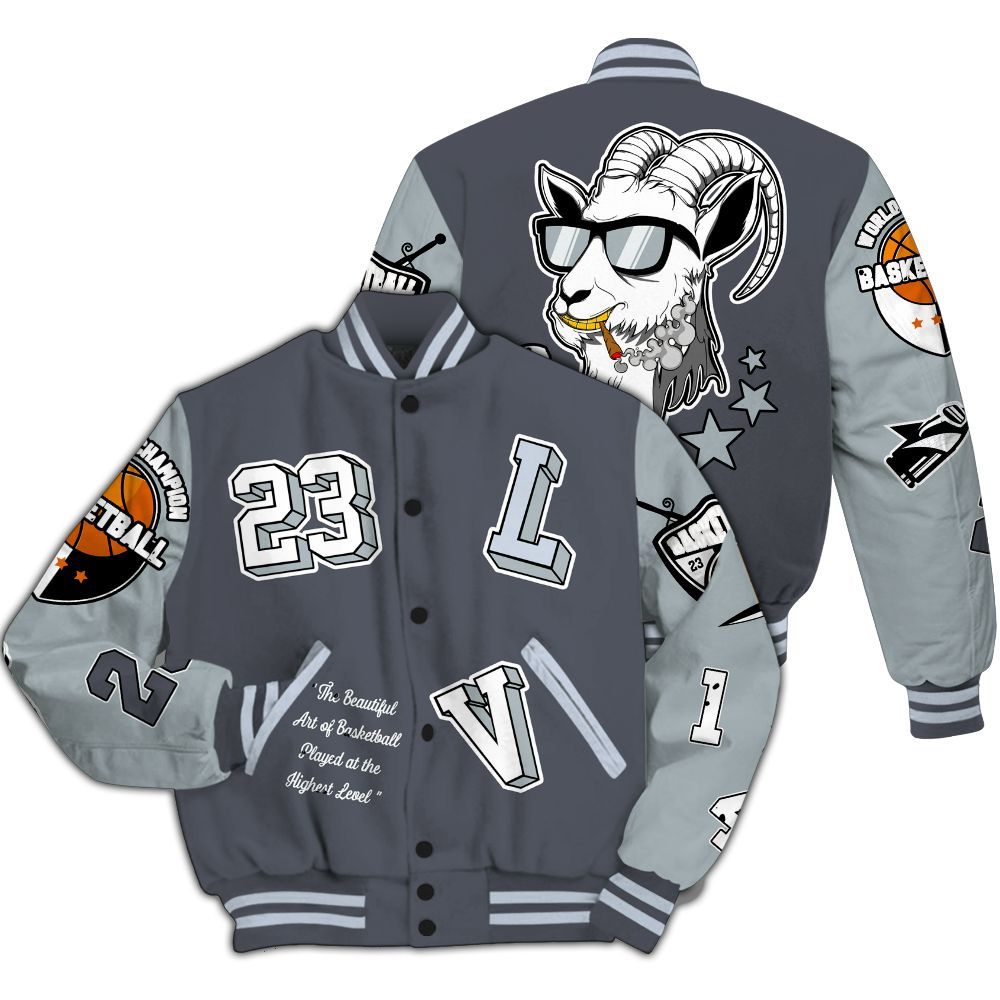 Varsity Jacket To Match Retro Wolf Grey 5s - The GOAT Got Em All Over Print