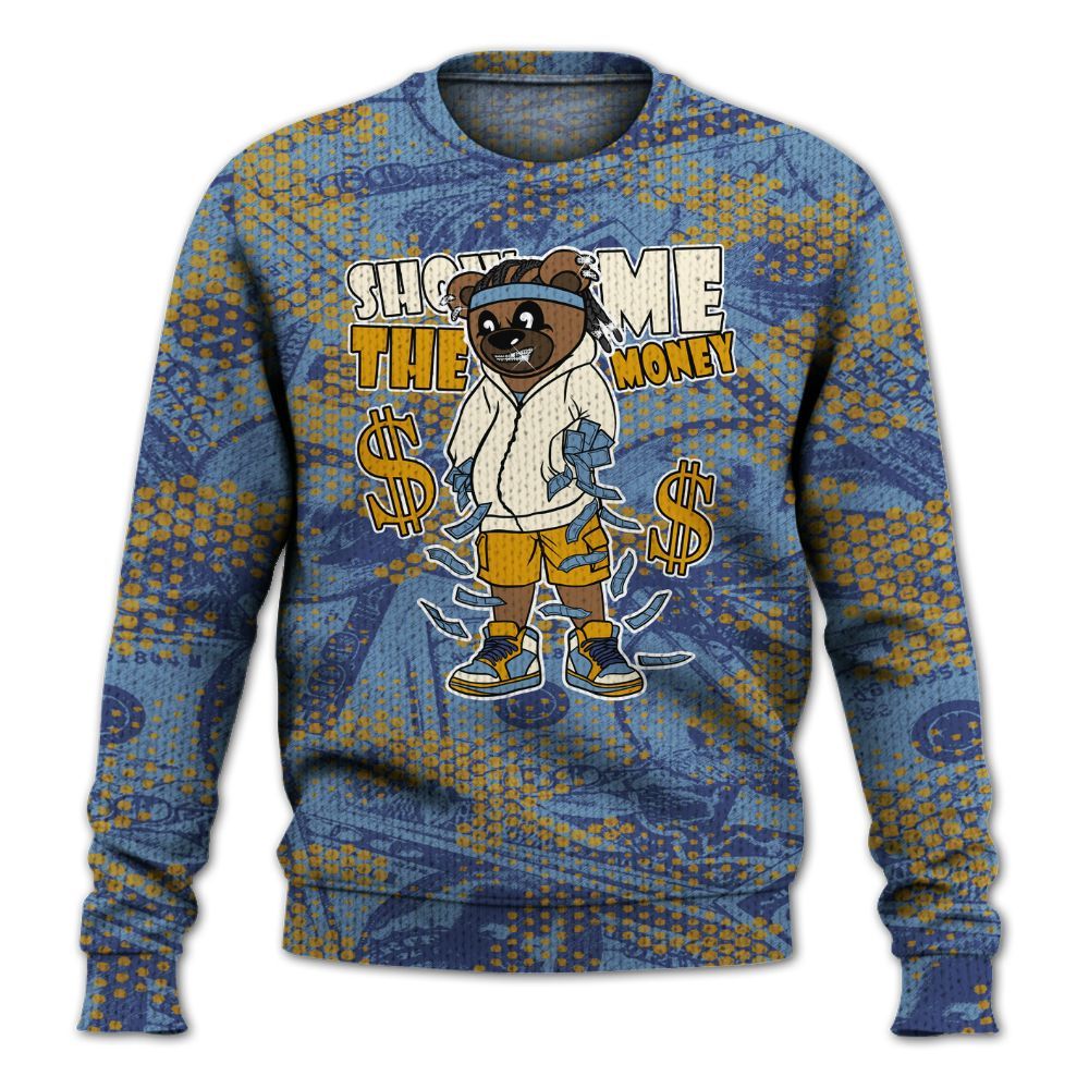 Knitted Sweater To Match High OG First In Flight 1s - Show Me Bear Banknotes Art