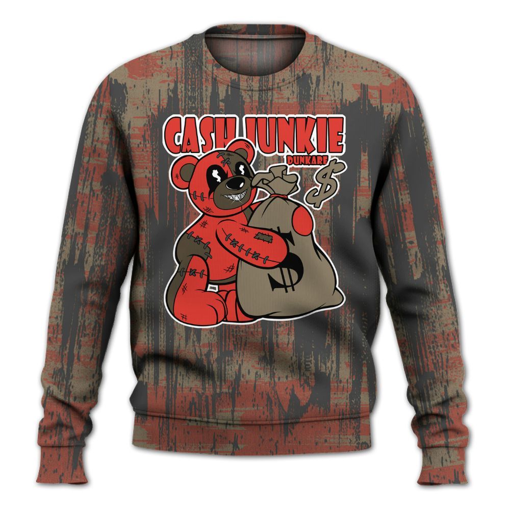 Sweatshirt To Match Olive 9s - Cashs Junkie Bear Glitch Art All Over Print