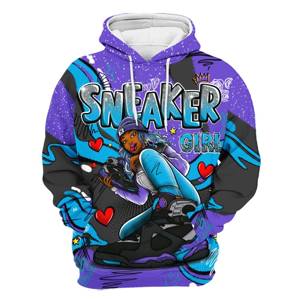 Hoodie To Match Retro Aqua 8s - Sneaker Girl With Shoes All Over Print