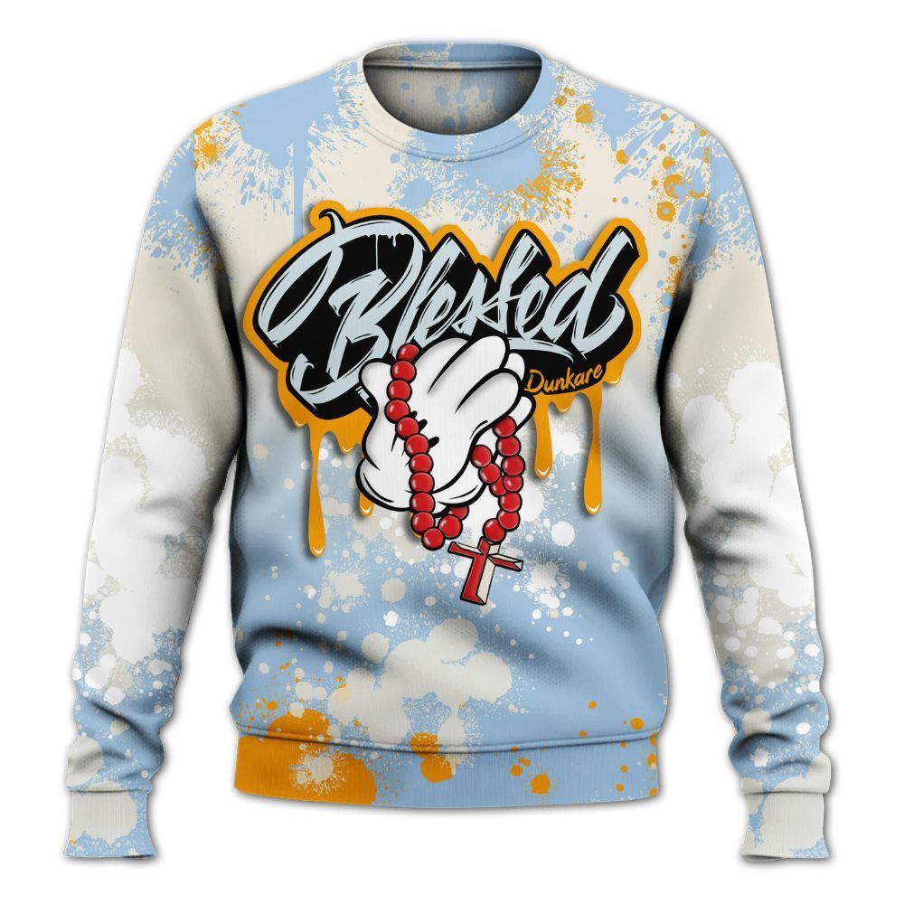 Sweatshirt To Match Retro High OG Pale Ivory Psychic Blue 1s - God Blessed Ink Drip All Over Print