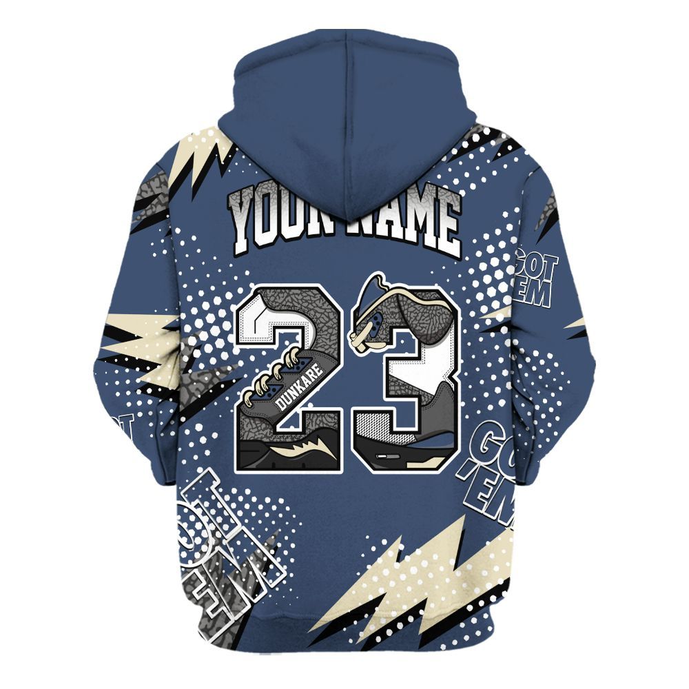 Hoodie To Match Diffused Blue 3s - Custom Name Number 23 5s All Over Print