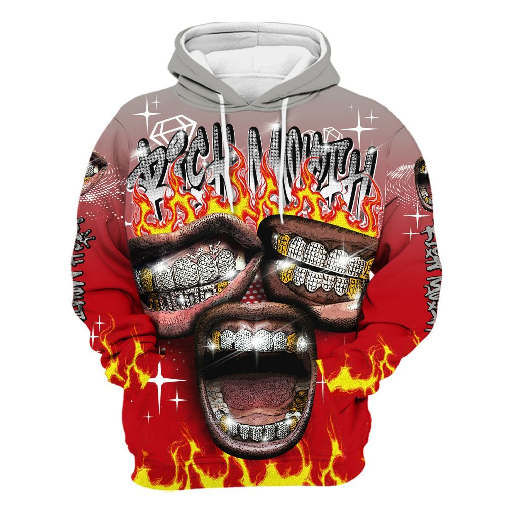 Hoodie To Match Air Griffey Max Gray Reds 1s - Rich Mouth Fire Rap Retro 90s All Over Print