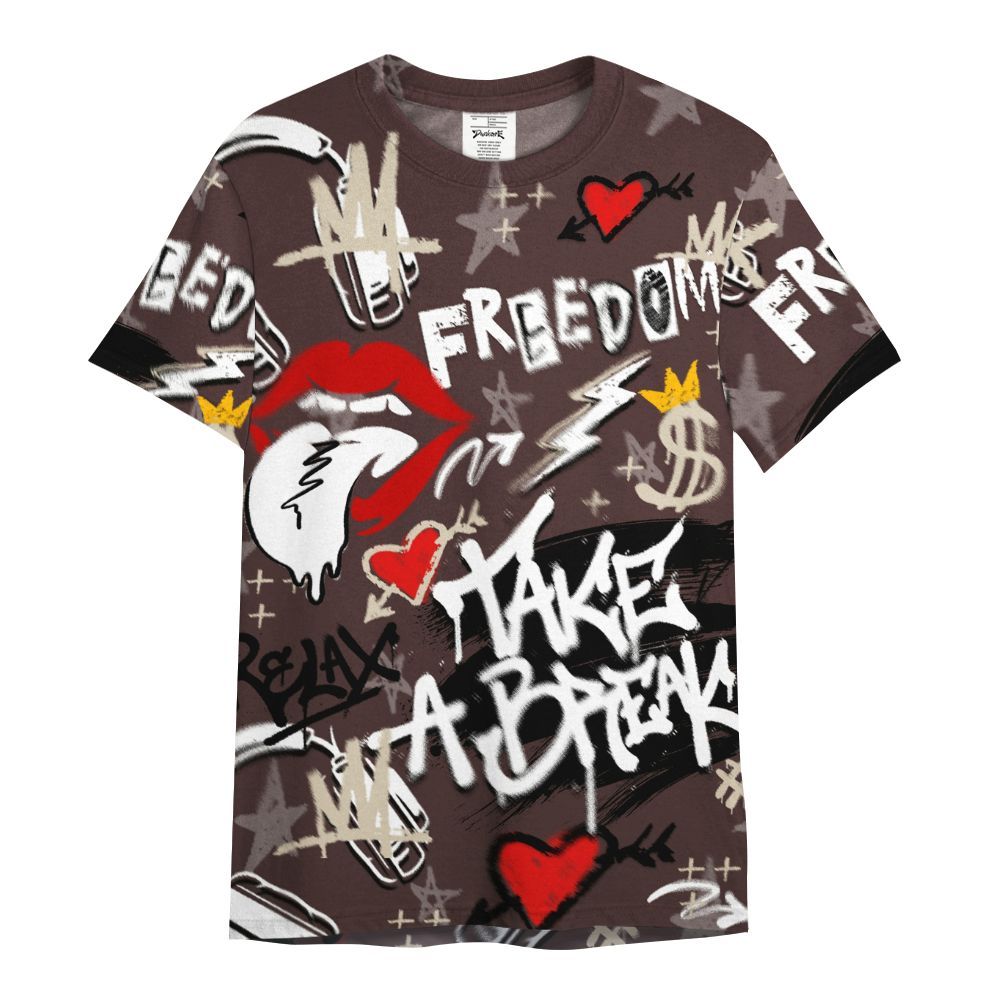 Shirt To Match Burgundy Crush 3s - Take Break Freedom Graffiti Streetwear All Over Print