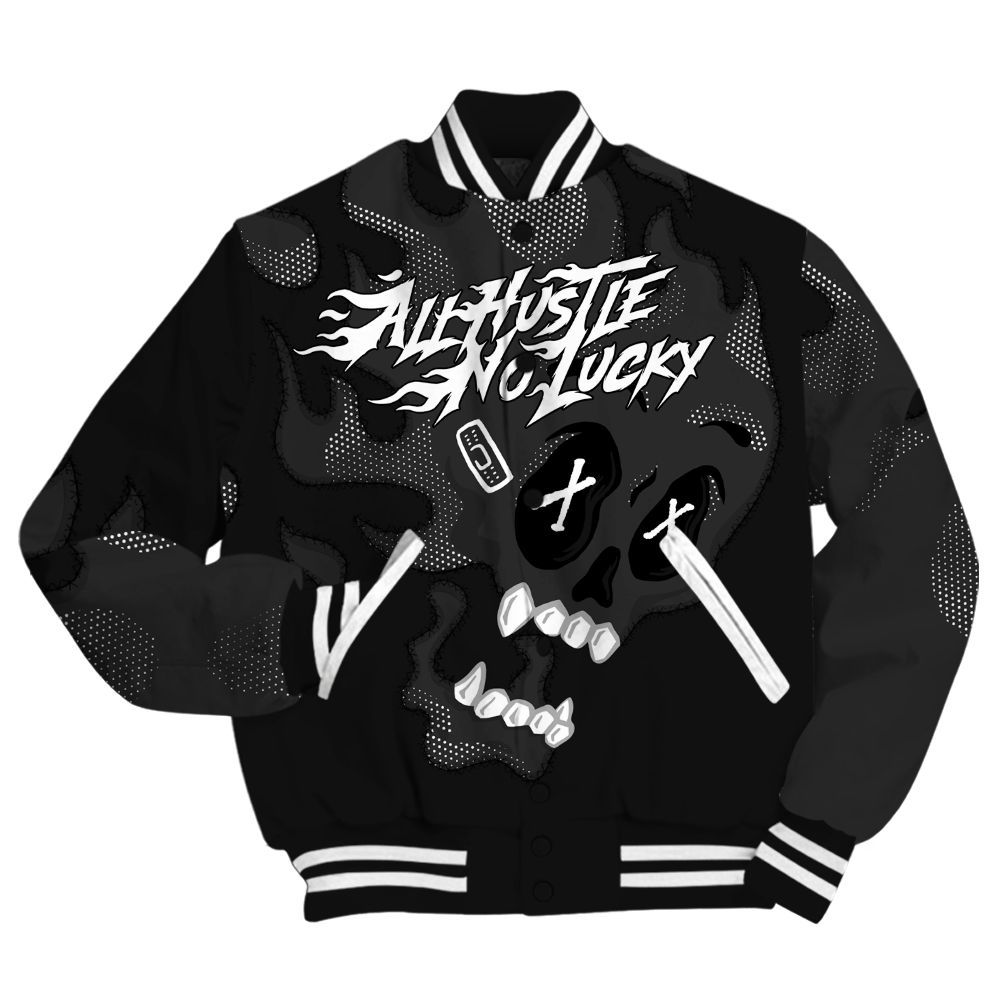 Varsity Jacket To Match White Thunder 4s Shirt, All Hustle No Lucky Skull All Over Print