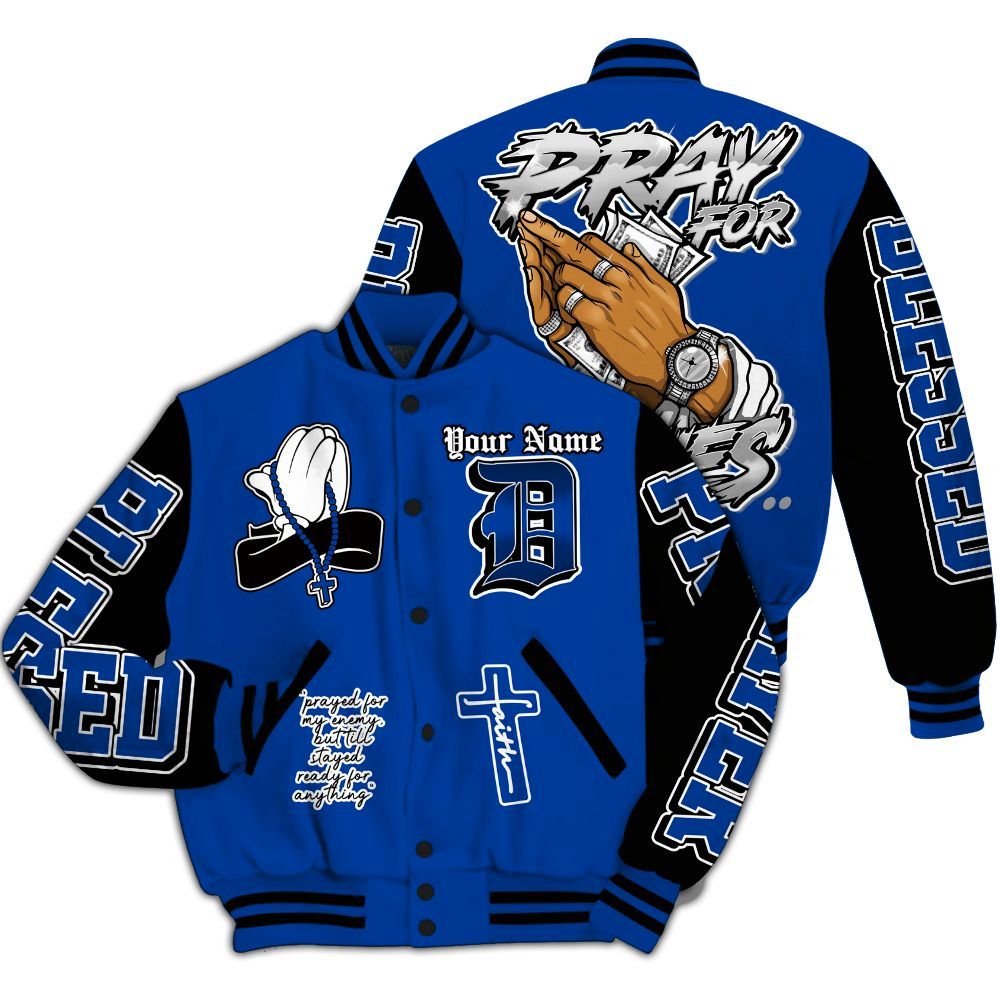 Varsity Jacket To Match Hyper Royal 12s - Prayed For Enemies Graphic Custom Name All Over Print