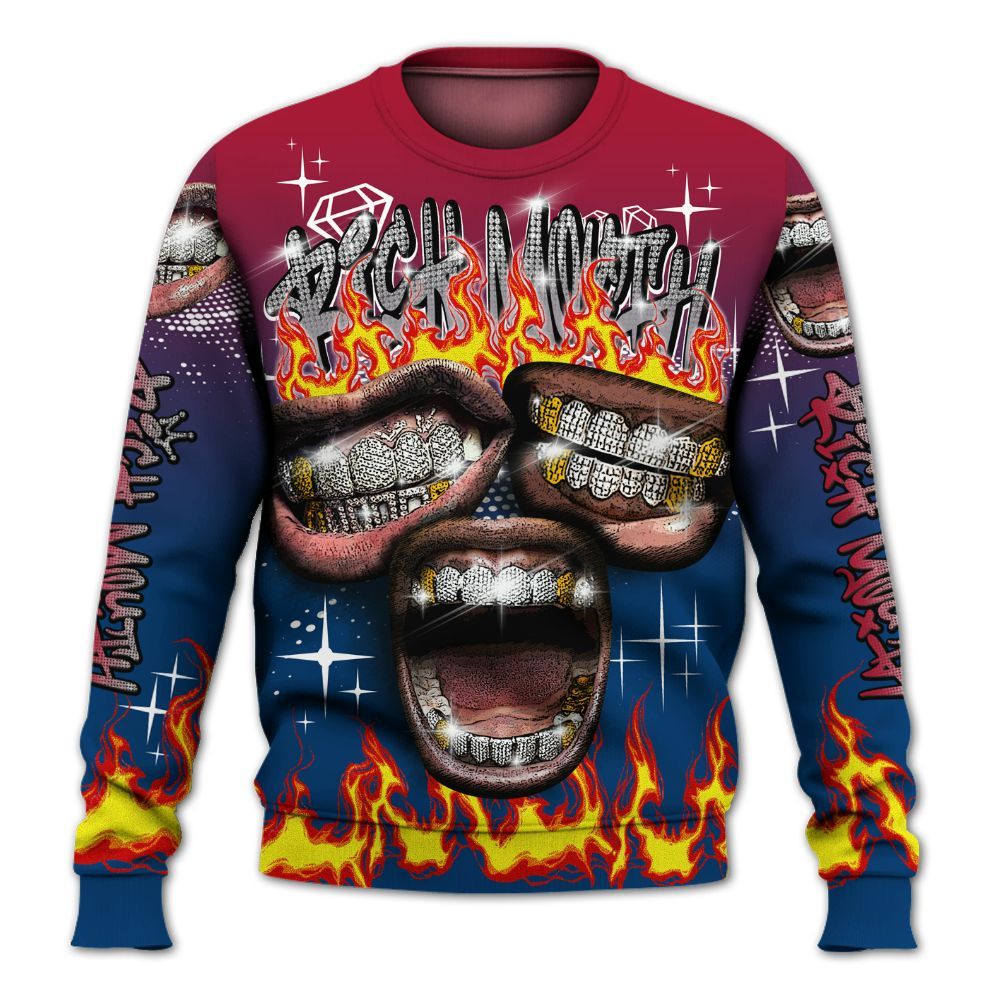 Sweatshirt To Match Rare Air 4s - Rich Mouth Fire Rap Retro 90s All Over Print