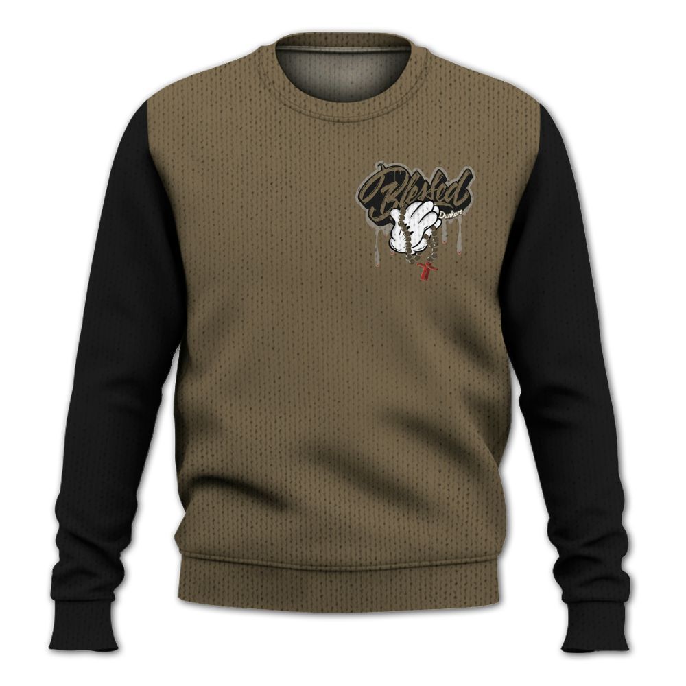 Knitted Sweater To Match Olive 9s, Custom Name God Blessed Drip