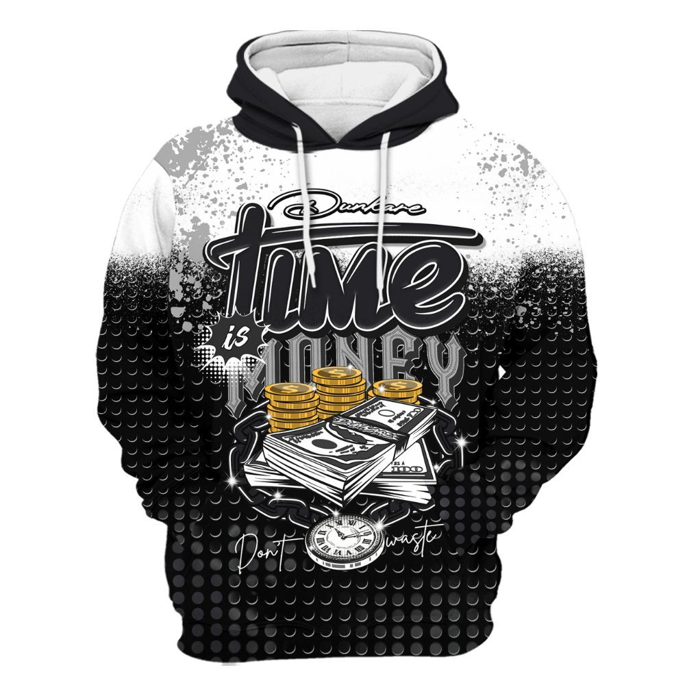 Hoodie To Match White Thunder 4s - Halftone Time Is Money All Over Print