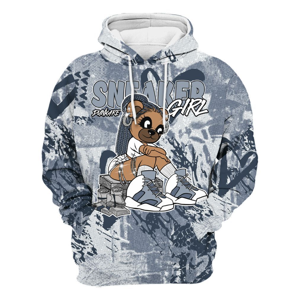 Hoodie To Match Low Diffused Blue 11s - Sneaker Girl Bear Heart Grunge All Over Print