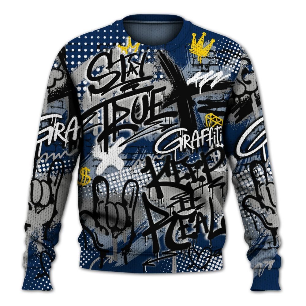 Knitted Sweater To Match SB White Navy 4s - True It Real Graffiti Streetwear