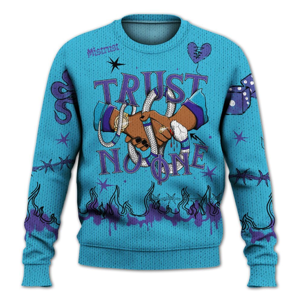 Knitted Sweater To Match Retro Aqua 6s - Trust No One Snake-Bite Doodle Crayon