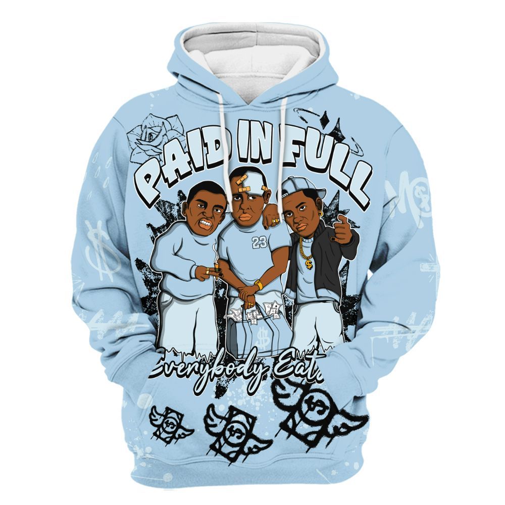 Hoodie To Match Foamposite One Psychic Blue - Paid In Full Crayon All Over Print