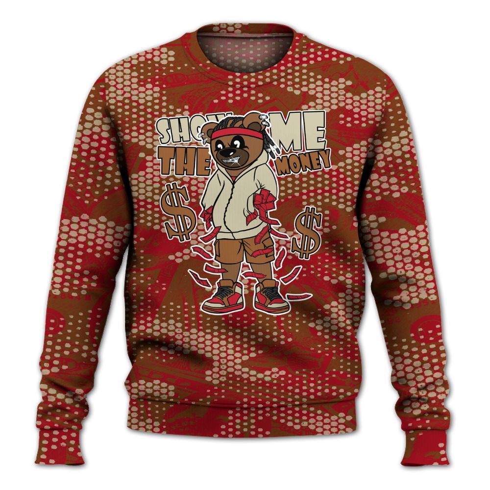 Sweatshirt To Match Archaeo Brown 5s - Show Me Bear Banknotes Art All Over Print
