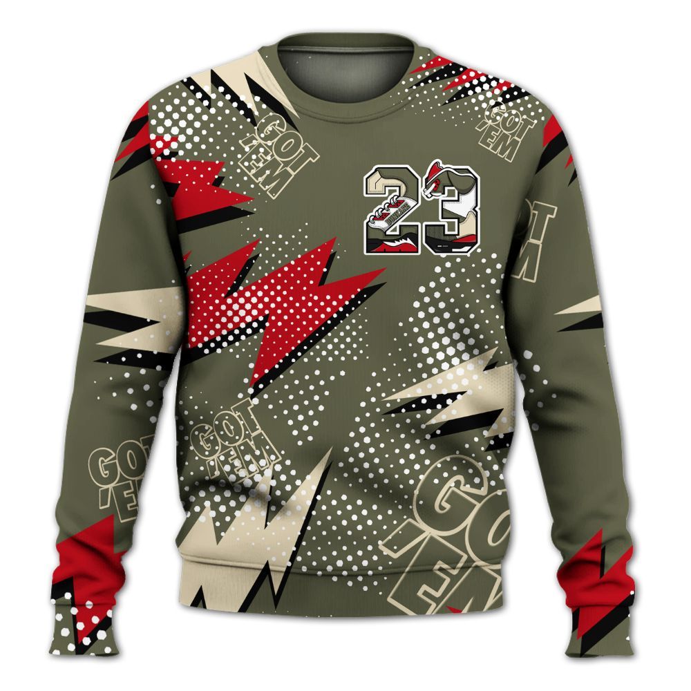 Sweatshirt To Match Low OG Medium Olive 1s - Custom Name Number 23 5s All Over Print