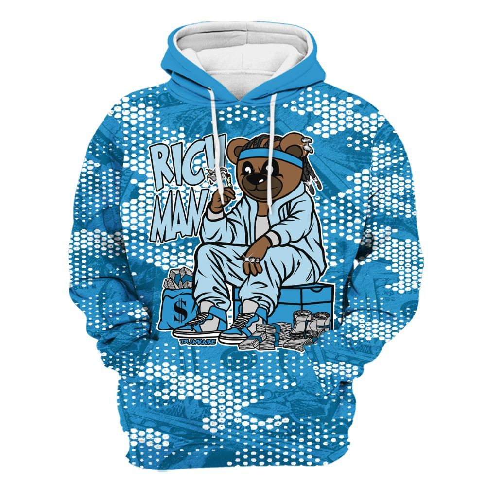 Hoodie To Match Powder Blue 9s - Rich Man Bear Banknotes Art All Over Print