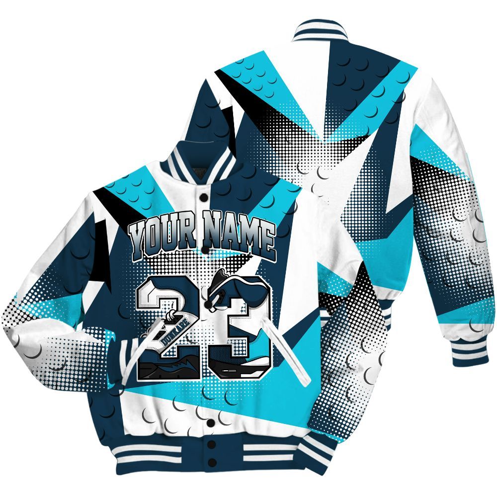 Varsity Jacket To Match Air Navy Baltic Blue Shirt, Poly Custom Name Number 23 5s All Over Print