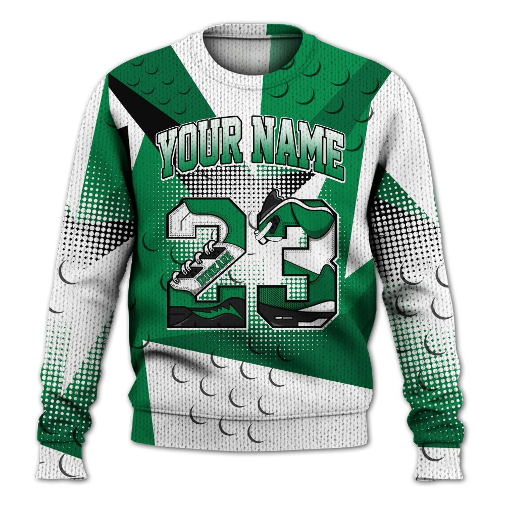 Knitted Sweater To Match Mid Lucky Green 1s - Poly Custom Name Number 23 5s