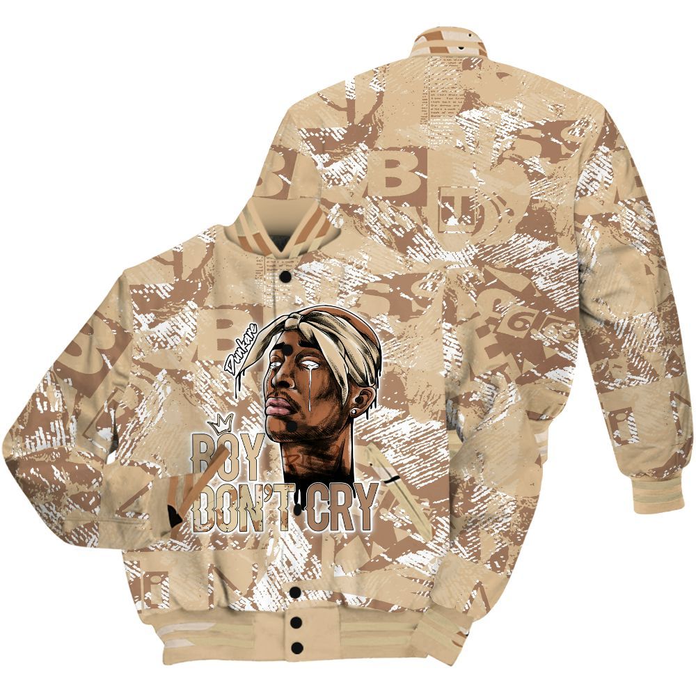 Varsity Jacket To Match Desert Camo 3s Shirt, Boiz Ain't Cry Unique Abstract All Over Print
