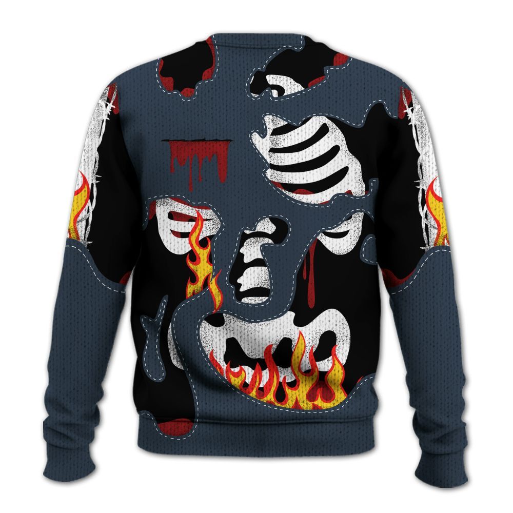Knitted Sweater To Match Retro Olympic 6s - Skeleton Smile Flame Drip