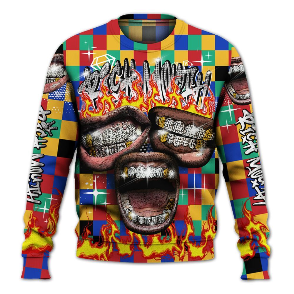 Sweatshirt To Match Air Rainbow Weave - Rich Mouth Fire Rap Retro 90s All Over Print