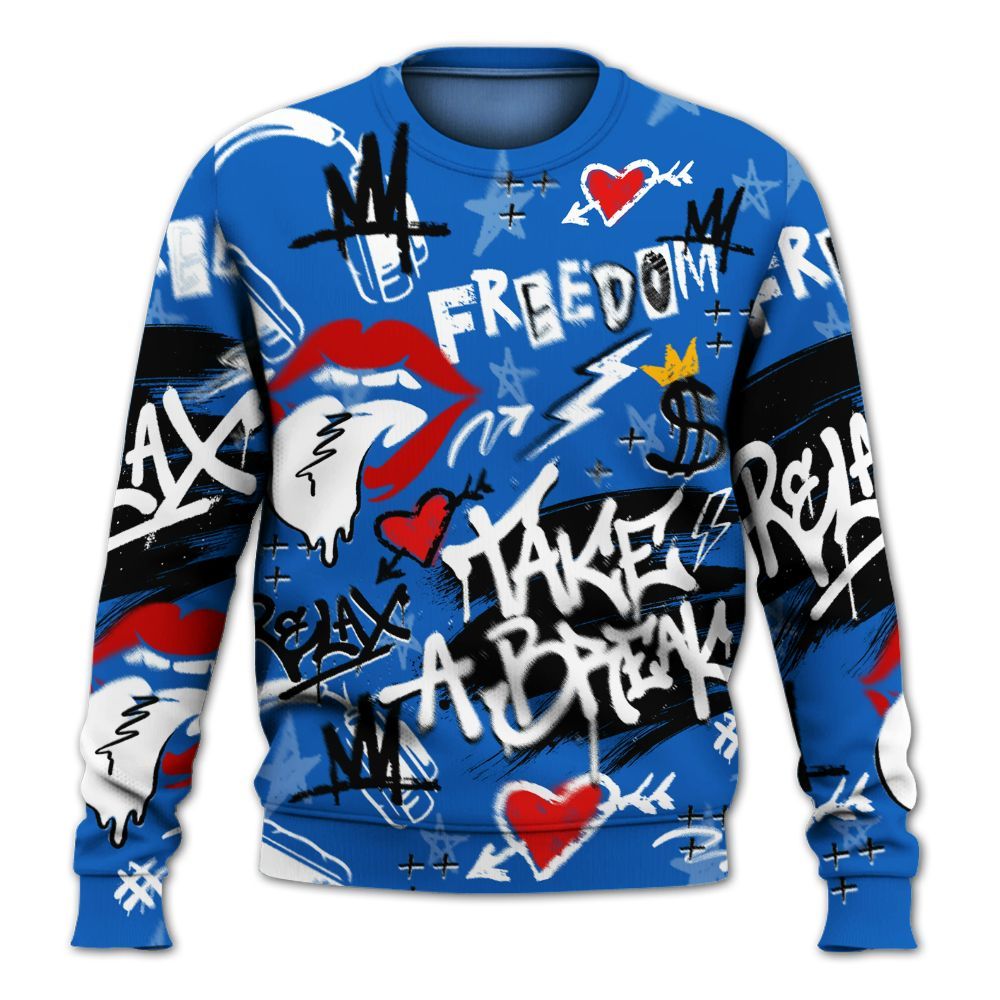 Sweatshirt To Match Kobe 6 Game Royal - Take Break Freedom Graffiti Streetwear All Over Print