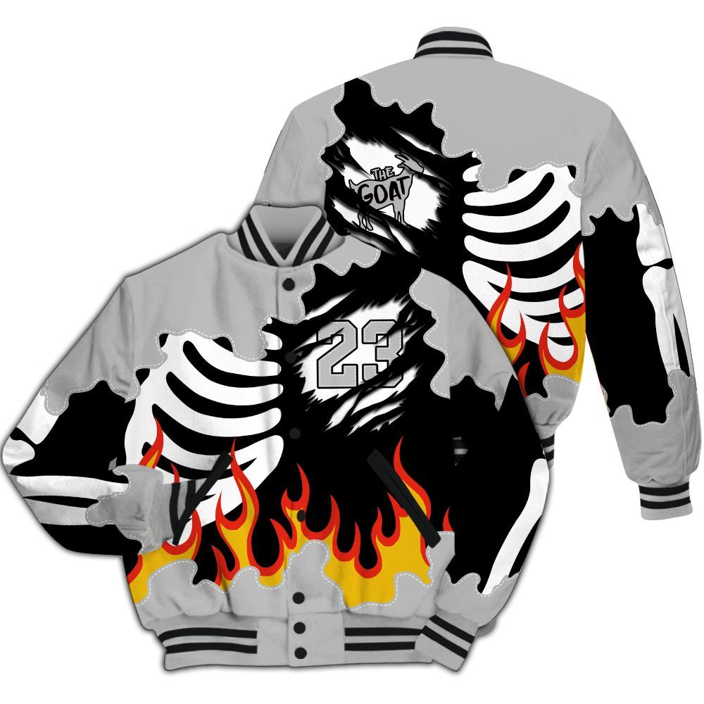 Varsity Jacket To Match Low 85 Metallic Black 1s - Burning Skeleton 23 G.O.A.T All Over Print