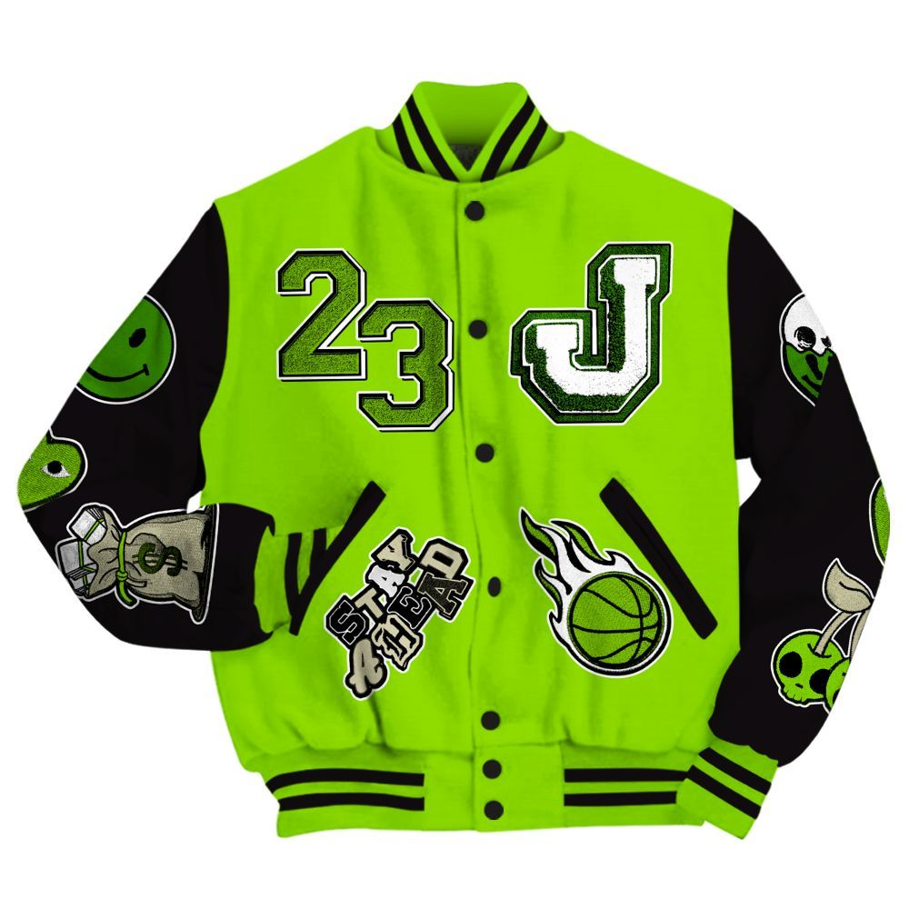 Varsity Jacket To Match Electric Green 6s - Hustles Money Number 23 All Over Print