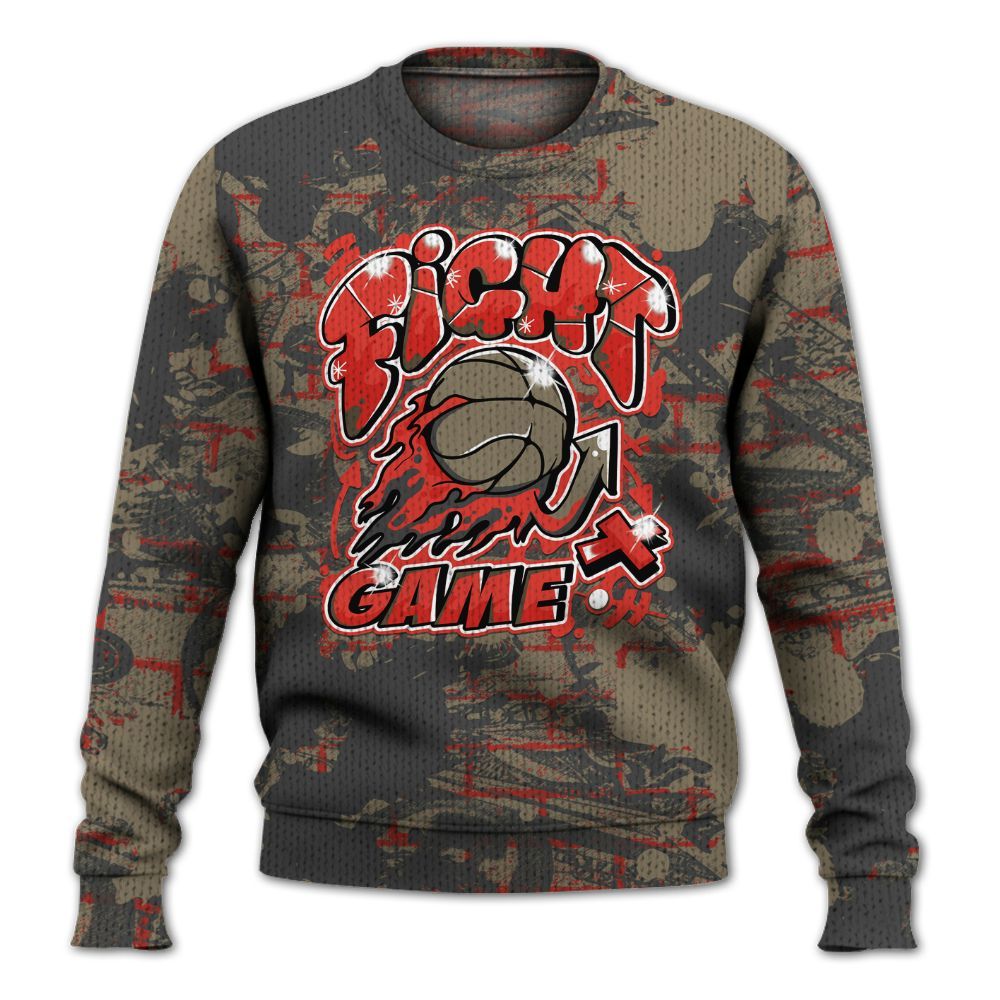 Knitted Sweater To Match Olive 9s - Fighter Games Graphic Street Art