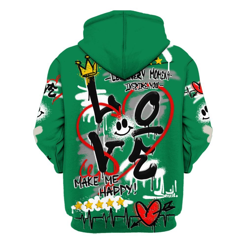 Hoodie To Match Lucky Green 2s - Happy Love Beats Graffiti Streetwear All Over Print