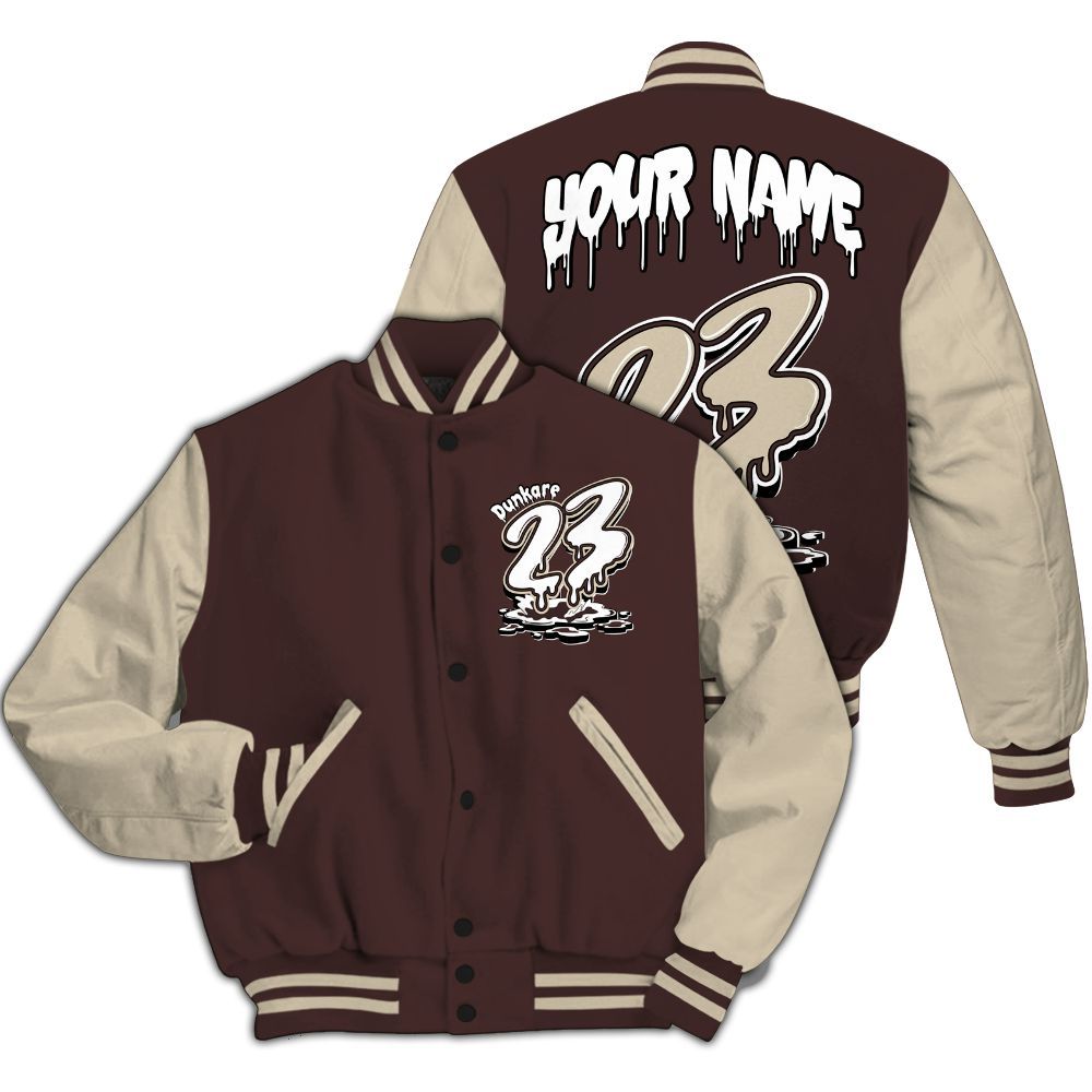Varsity Jacket To Match Burgundy Crush 3s - Custom Name 23 Drip All Over Print