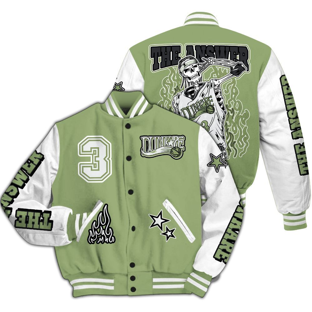 Varsity Jacket To Match Oil Green 4s - Allen Answer Skeleton All Over Print
