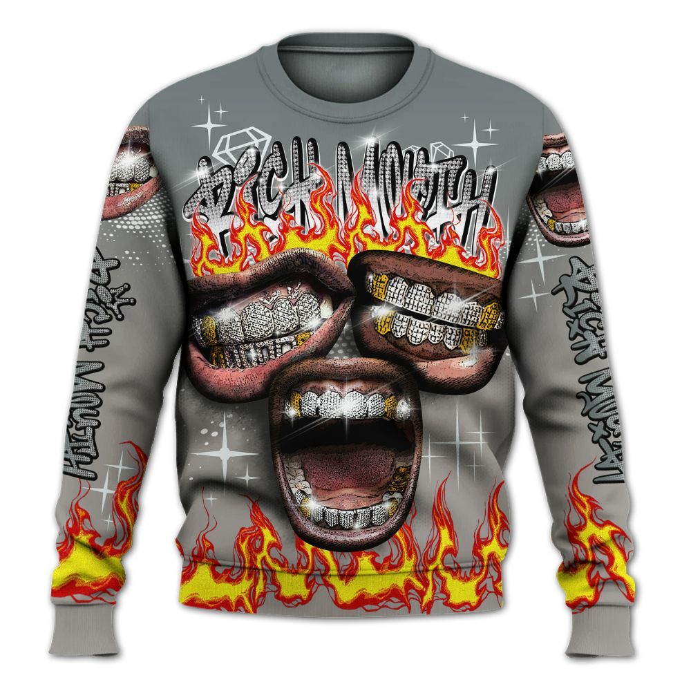 Sweatshirt To Match Cool Grey 9s - Rich Mouth Fire Rap Retro 90s All Over Print
