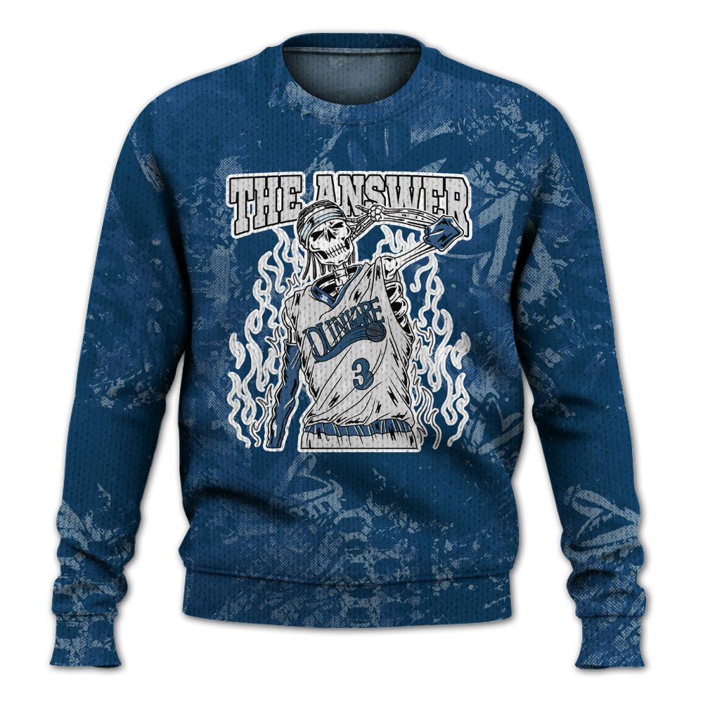 Knitted Sweater To Match High OG Midnight Navy 1s - Allen Answer Skeleton Heart