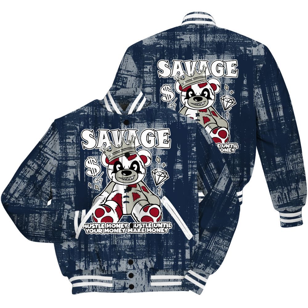 Varsity Jacket To Match White Midnight Navy 6s Shirt - Savages Bear Glitch Art All Over Print