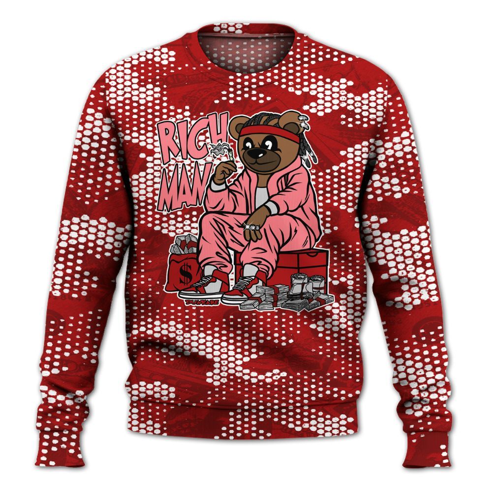 Sweatshirt To Match Red Taxi 12s - Rich Man Bear Banknotes Art All Over Print